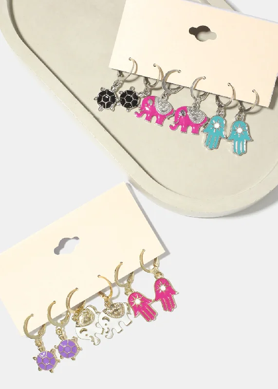 Elegant Designs, Unbeatable Discounts – Shop Jewelry Now 3 Pair Small Hoop Earrings with Lucky Charms