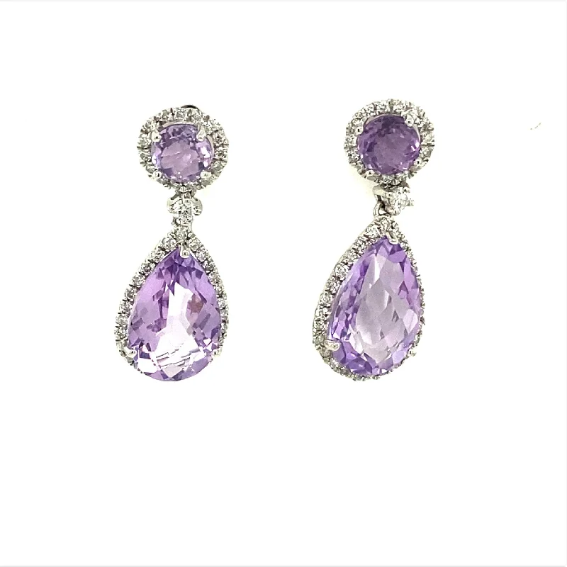 Discounted Jewelry For A Glamorous Look Amethyst and Diamond Halo Dangle Earrings