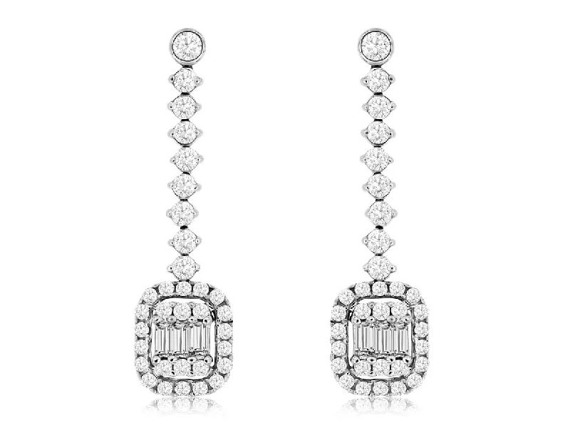 Grab Your Favorite Jewelry At The Lowest Prices Baguette and Round Diamond Dangle Earrings