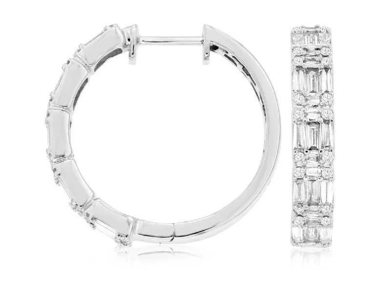 Stunning Statement Jewelry, Unbeatable Discounts Baguette and Round Diamond Hoop Earrings