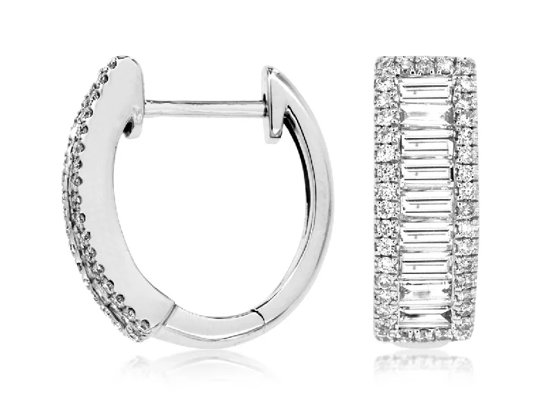 Customized Silver Jewelry For Unique Style Baguette and Round Diamond Hoop Earrings