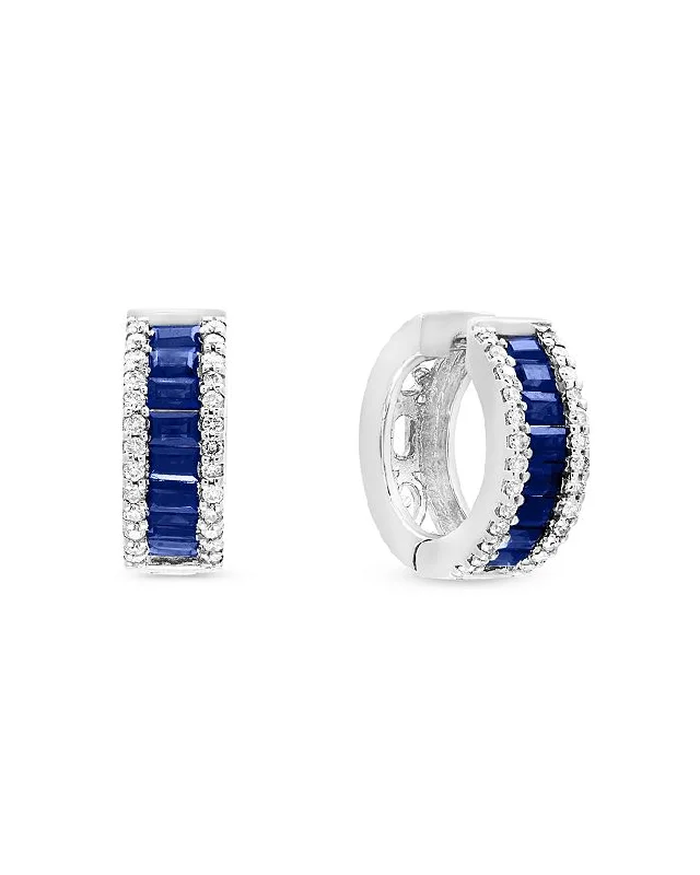 Your Dream Jewelry At Dream Prices Baguette Sapphire and Diamond Huggie Earrings