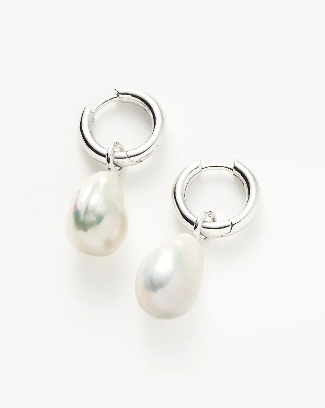 Shop Handcrafted Jewelry At Special Promotional Rates Baroque Pearl Drop Tunnel Mini Hoop Earrings | Sterling Silver
