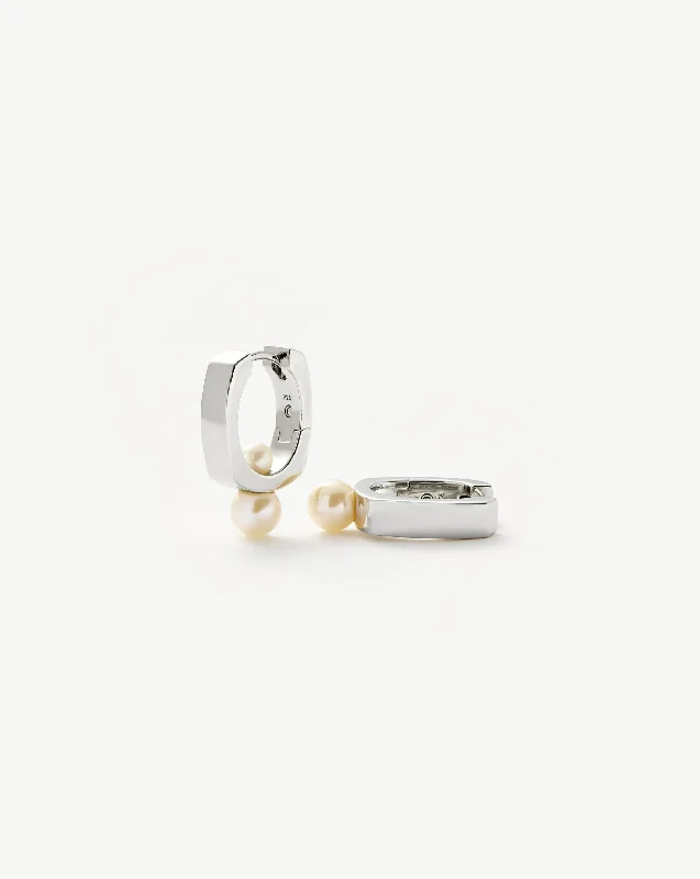 Celebrate With Sparkle – Jewelry Sale Now Live Button Pearl Square Hoop Earrings | Sterling Silver/Pearl