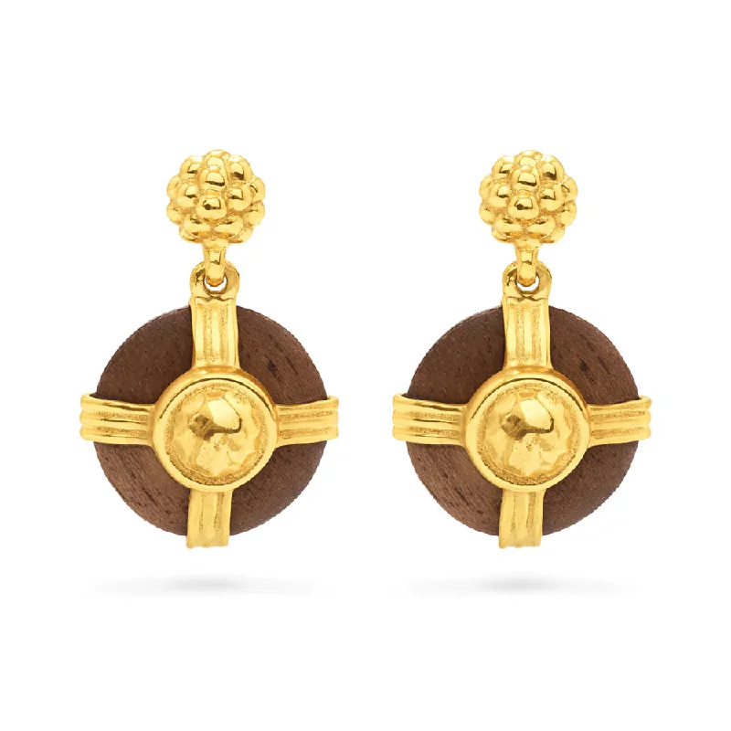 Jewelry Clearance – Final Chance To Save Big Capucine de Wulf Gaia Round Drop Earrings- Hammered Gold/Teak