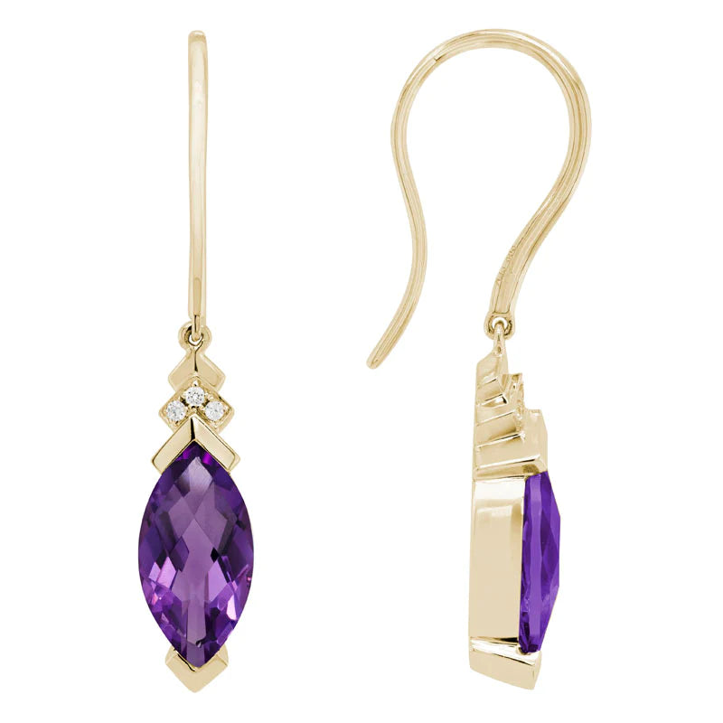 Shop Modern Jewelry Collections With Exclusive Discounts 14K Yellow Gold Amethyst and Diamond Wire Earrings