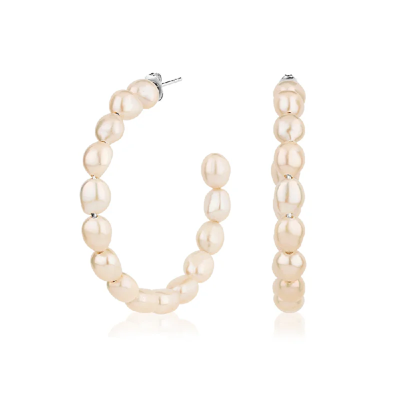 Jewelry Sale Bonanza – Grab Your Sparkle Now Cultured freshwater pearl hoop earrings in sterling silver