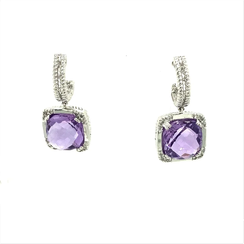 Limited-Stock Jewelry Sale – Once It's Gone, It's Gone Cushion Shaped Amethyst and Diamond Halo Earrings