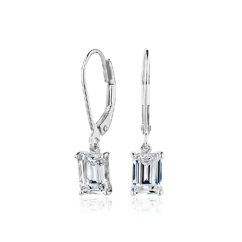 Bold And Beautiful Jewelry Now At Irresistible Prices Emerald Cut drop earrings with 2 carats* of diamond simulants in 10 carat white gold