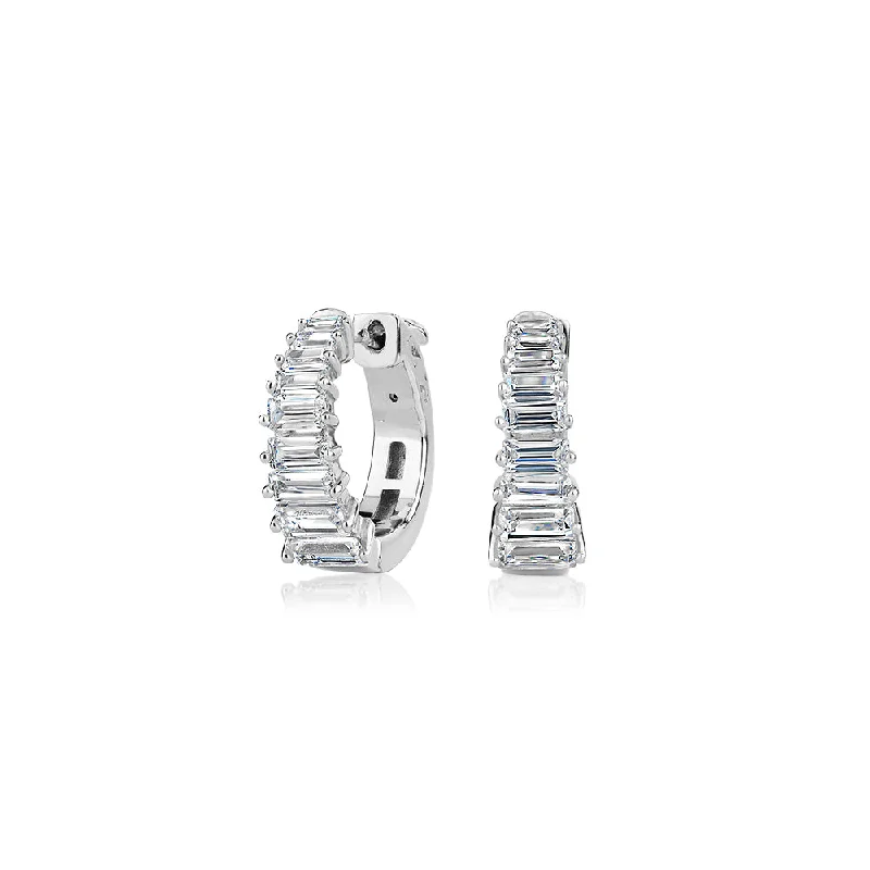 Sparkle For Less – Shop Our Limited-Time Jewelry Deals Emerald Cut hoop earrings with diamond simulants in sterling silver