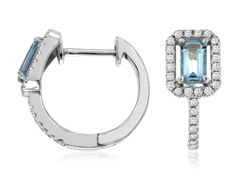 Best Jewelry Deals – Premium Quality At Exclusive Discounts Emerald Shape Aquamarine and Diamond Halo Huggie Earrings