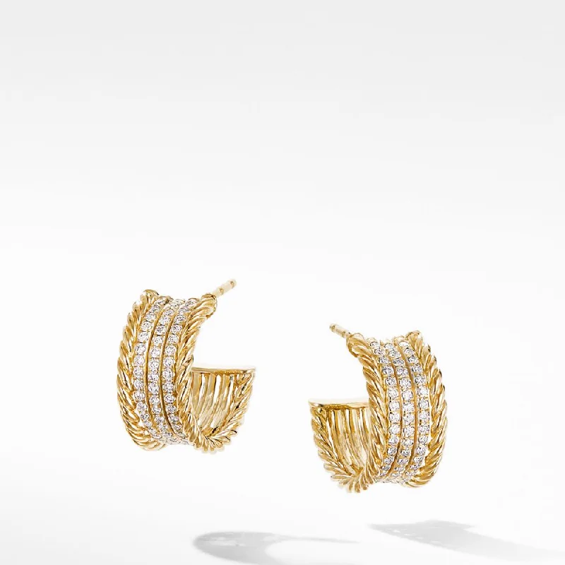 Dainty Floral Jewelry For Feminine Elegance Estate David Yurman 18k Yellow Gold Origami Cable Pave Diamond Huggie Earrings
