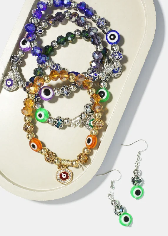Affordable Gold-Plated Jewelry For Modern Fashion Evil Eye Bracelet & Earring Set