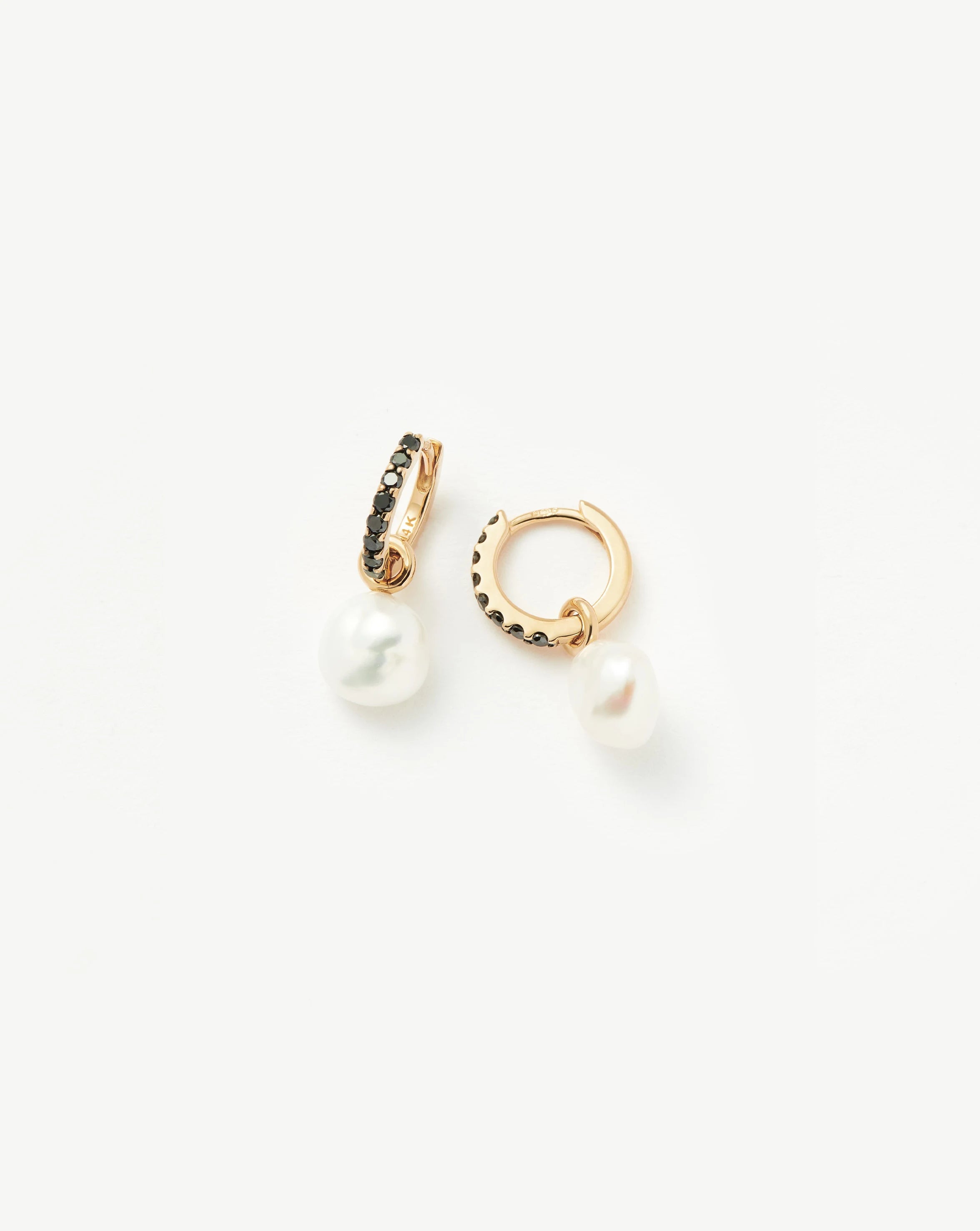 Get The Best Deals On Timeless Jewelry Pieces Fine Diamond & Pearl Charm Hoop Earrings | 14ct Solid Gold/Pearl & Black Diamond