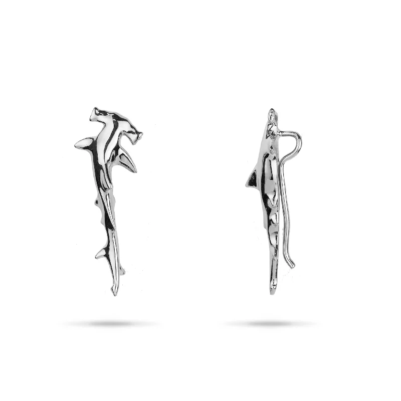 Luxury Jewelry At Unbeatable Discounts Hammerhead Shark Climber Earrings in White Gold - 26mm