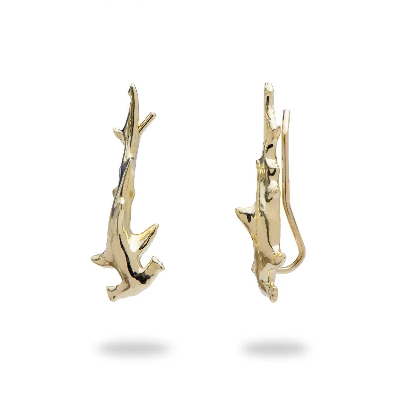 Flash Sale On Exquisite Jewelry – Don't Miss Out Hammerhead Shark Climber Earrings in Gold - 26mm