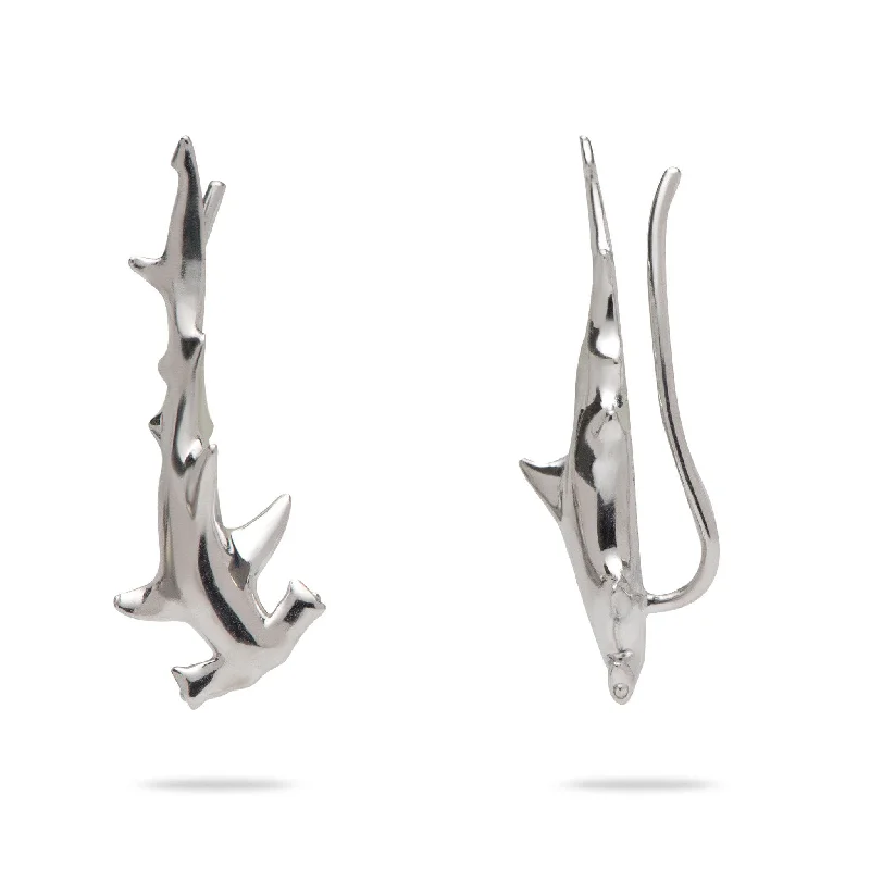 Clearance Sale On High-End Jewelry Collections Hammerhead Shark Climber Earrings in Sterling Silver