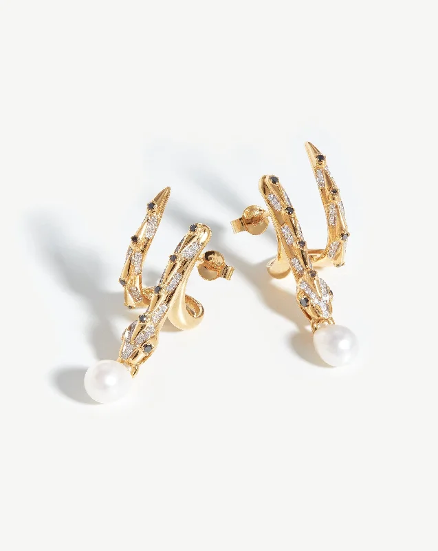 Premium Jewelry Now Available At Special Discounts Harris Reed Fine Coiled Serpent Earrings | 14ct Solid Gold/Pearl & Diamond