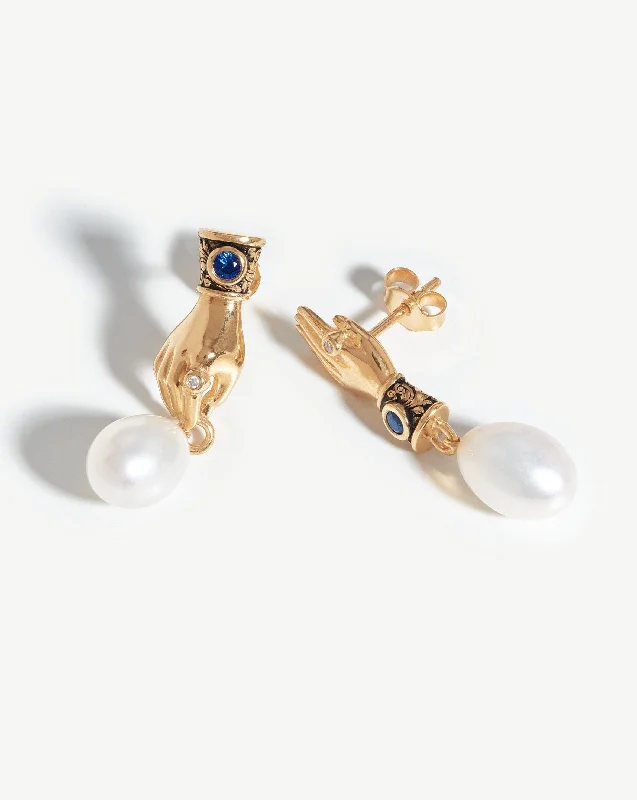 Exclusive Jewelry Offers – Sparkle For Less Harris Reed Fine Handpicked Drop Earrings | 14ct Solid Gold/Pearl & Blue Sapphire