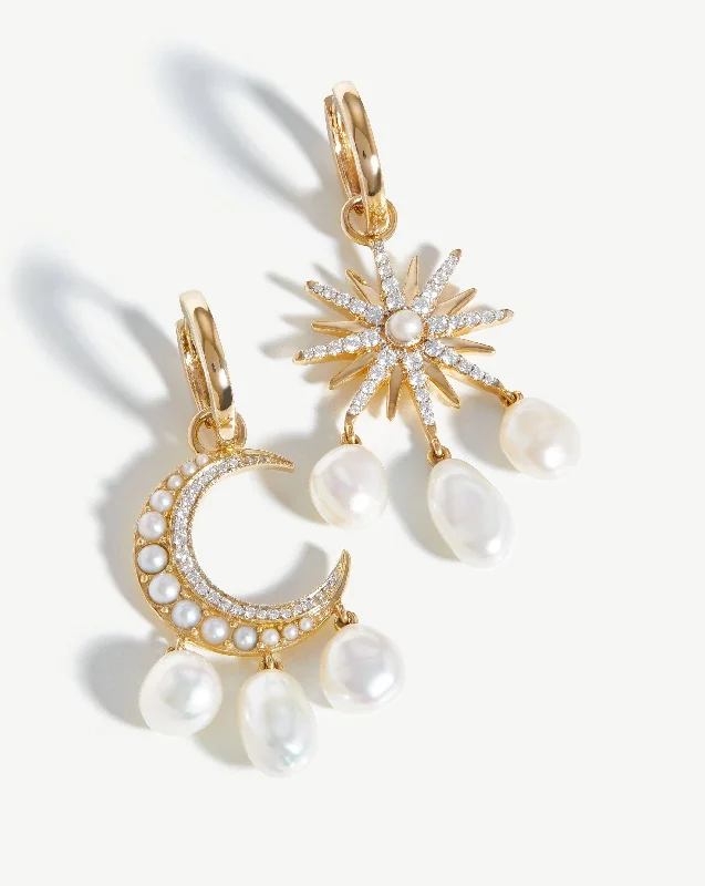 Timeless Elegance Now At Special Discounts Harris Reed Fine Moon Starlight Earrings | 14ct Solid Gold/Pearl & Diamond