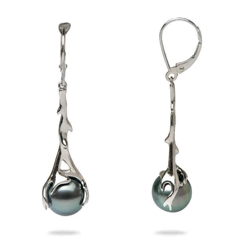 Bohemian-Inspired Jewelry For Free-Spirited Fashion Heritage Tahitian Black Pearl Earrings in White Gold - 9-10mm
