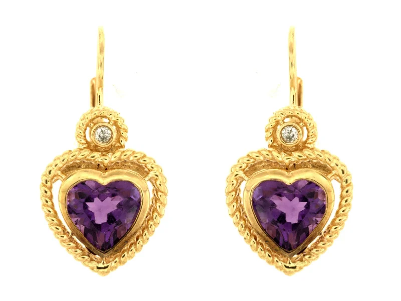 Trending Jewelry Styles Now At Limited-Time Discounts Heart Shaped Amethyst Earrings with Diamond Detail