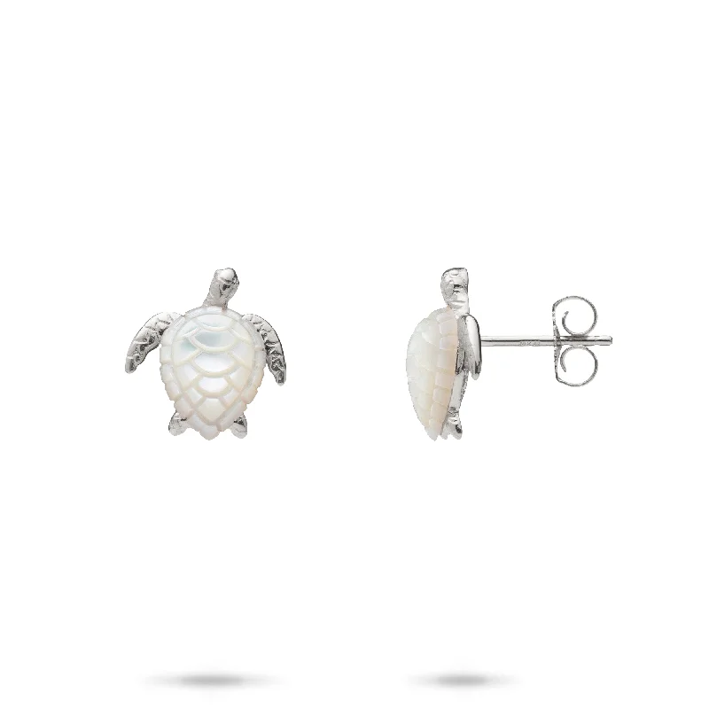 Shop Handcrafted Jewelry At Special Promotional Rates Honu Mother of Pearl Earrings in White Gold - 13mm