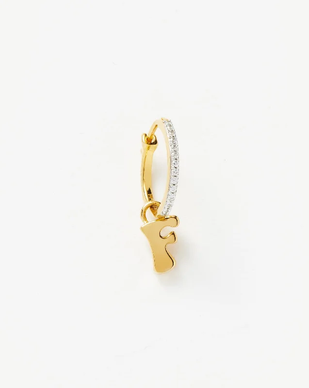 Exclusive Jewelry Offers – Shine For Less Initial Single Charm Hoop Earring - Initial F | 18ct Gold Vermeil