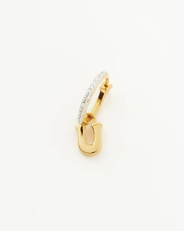 Discounted Luxury Jewelry – Shine Without The Splurge Initial Single Charm Hoop Earring - Initial U | 18ct Gold Vermeil