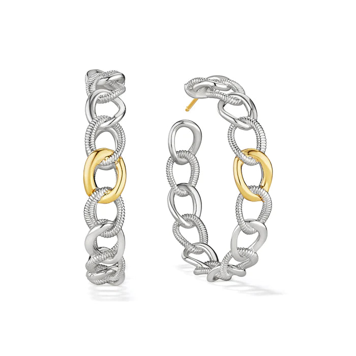 Shop Elegant Jewelry At Unbeatable Prices Judith Ripka Sterling Silver and 18K Yellow Gold Eternity Interlocking Multi Link Hoop Earrings