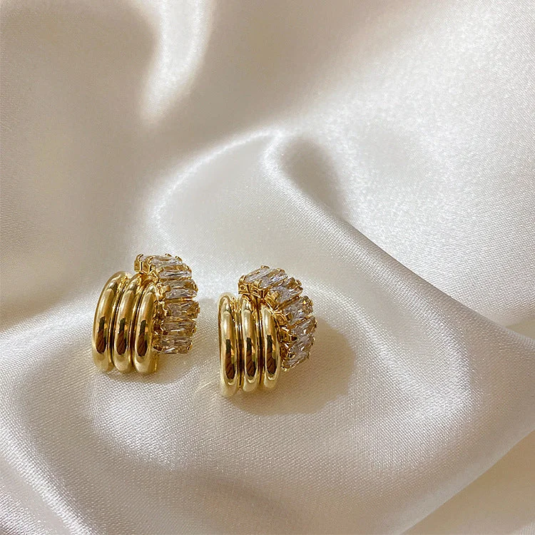 Chic, Trendy, And Affordable Jewelry Sale Gold and Crystal Stacked Hoop Earrings jlt11683