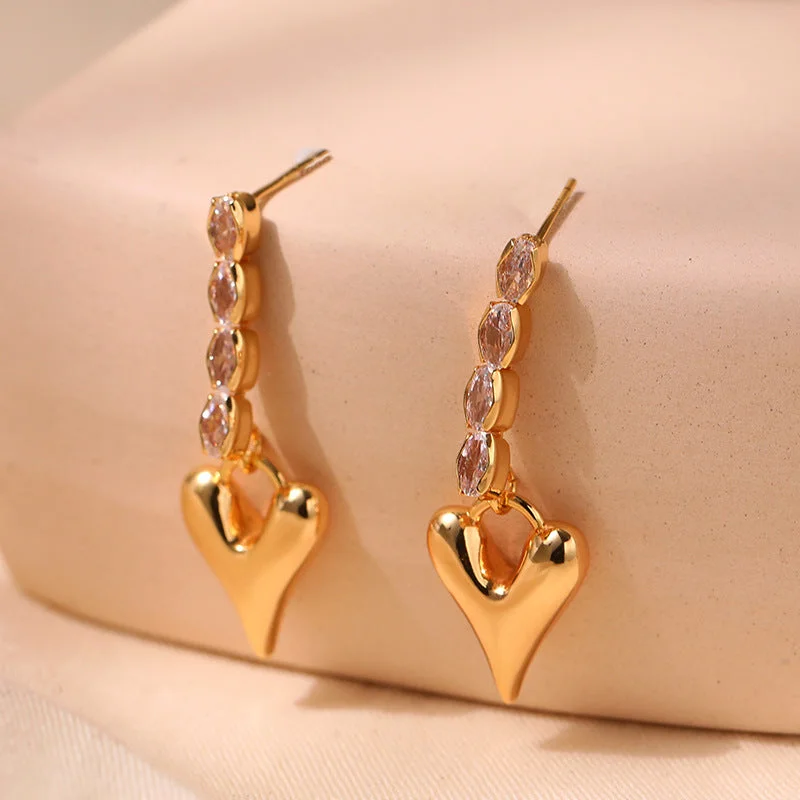 Timeless Jewelry Styles At Wallet-Friendly Prices Gold Drop Earrings with Heart Pendants & Marquise Crystals jlt11717