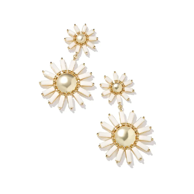 Dazzle With Discounts – Shop Jewelry On Sale Kendra Scott Madison Daisy Gold Statement Earrings in White Opaque Glass