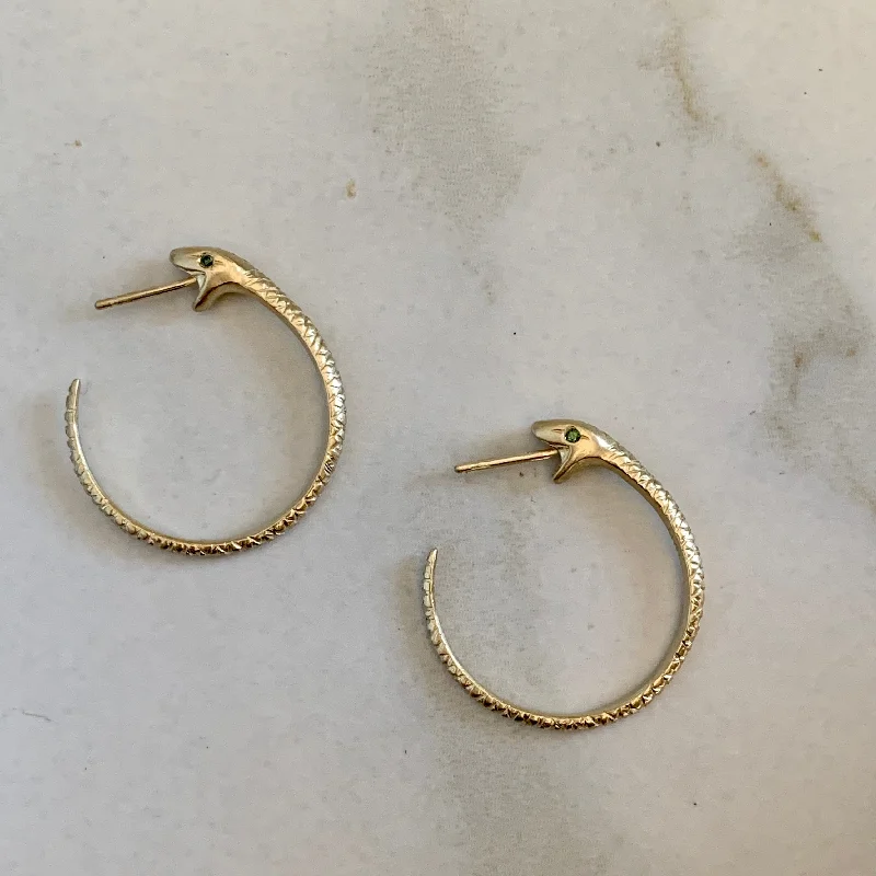 Flash Sale On Elegant Jewelry – Don't Miss Out Large 14K Gold Snakebite Hoops with Diamonds