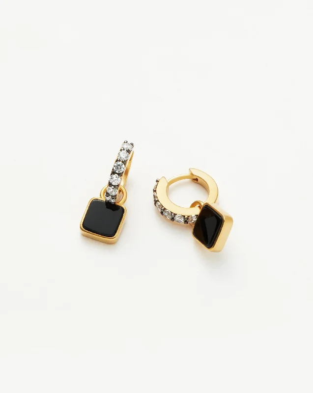 Fine Jewelry, Limited-Time Offers Available Lucy Williams Square Black Onyx Charm Hoop Earrings  | 18ct Gold Vermeil/Black Onyx