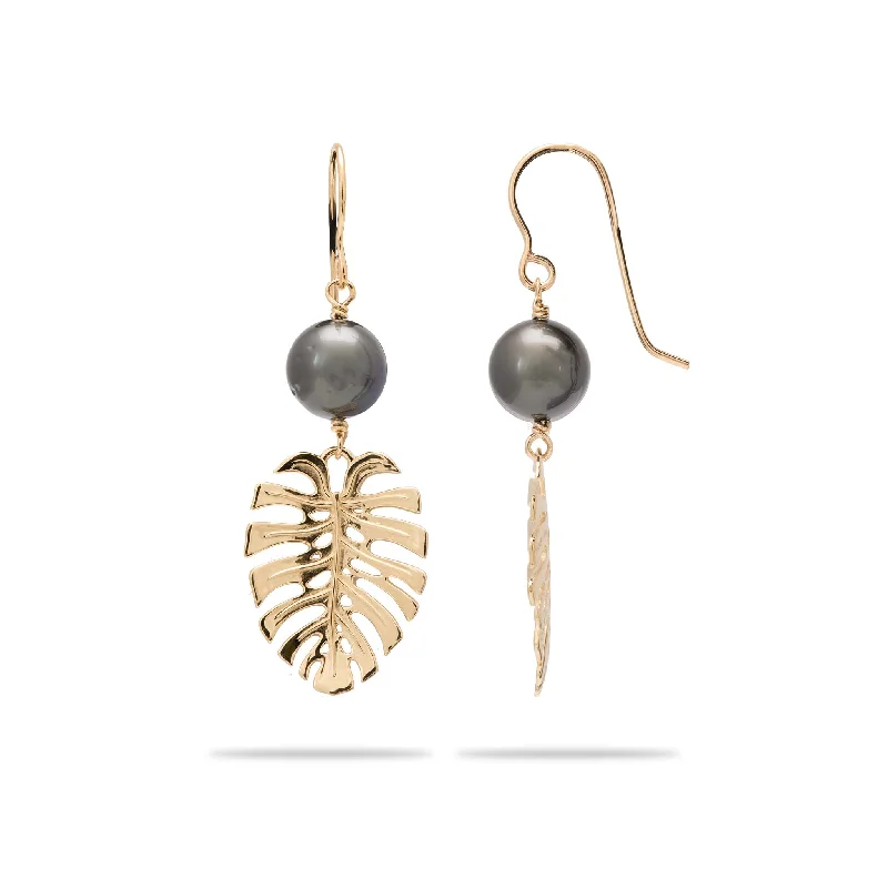 Big Discounts On Elegant Jewelry Collections Monstera Tahitian Black Pearl Earrings in Gold - 23mm