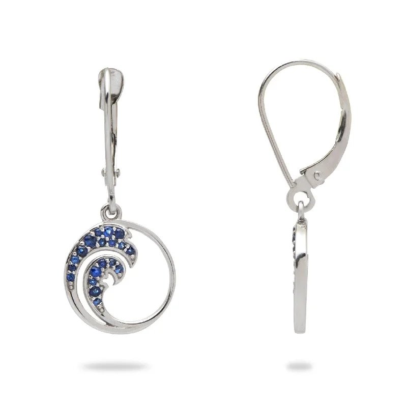 Chic, Trendy, And Affordable Jewelry Sale Nalu Earrings in White Gold with Blue Sapphires - 12mm