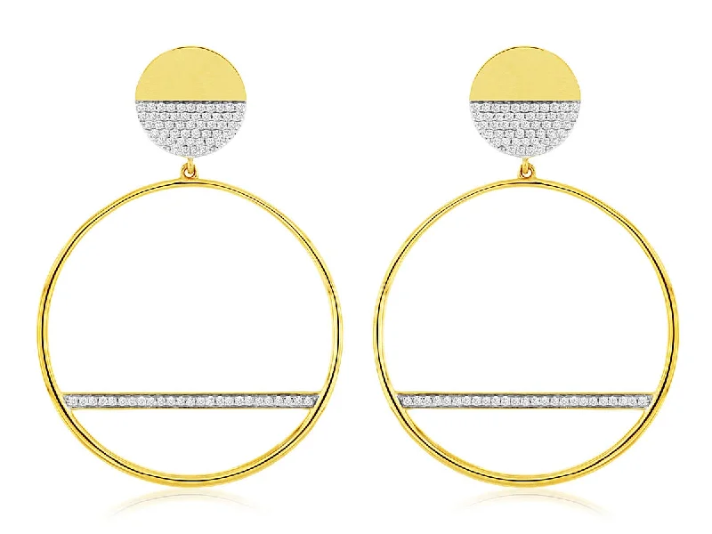 Trending Jewelry Now At Unbeatable Prices Open Circle Dangle Earrings with Diamond Bar Detail