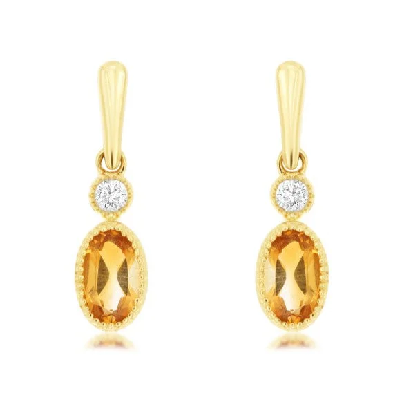 Eco-Friendly Sustainable Jewelry For Conscious Buyers Oval Citrine and Diamond Accented Dangle Earrings