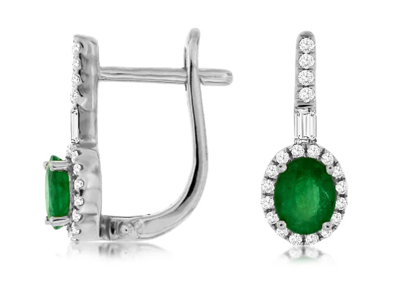 Unmissable Discounts On Timeless Jewelry Pieces Oval Emerald and Diamond Halo Drop Earrings
