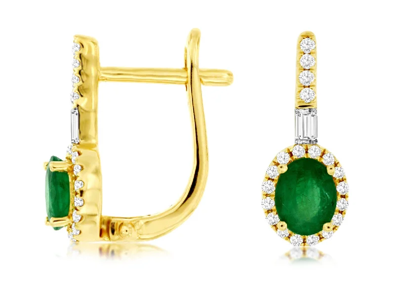 Seasonal Jewelry Sale – Upgrade Your Collection Oval Emerald and Diamond Halo Omega Back Earrings