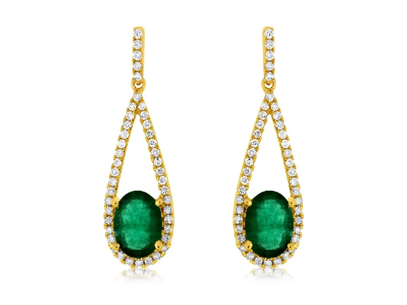 Elegant Jewelry, Affordable Luxury – Shop Now Oval Emerald and Open Diamond Halo Drop Earrings