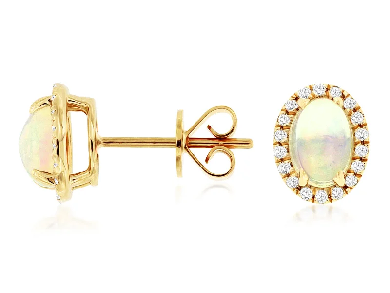 Buy More, Save More On Stunning Jewelry Designs Oval Opal and Diamond Halo Earrings