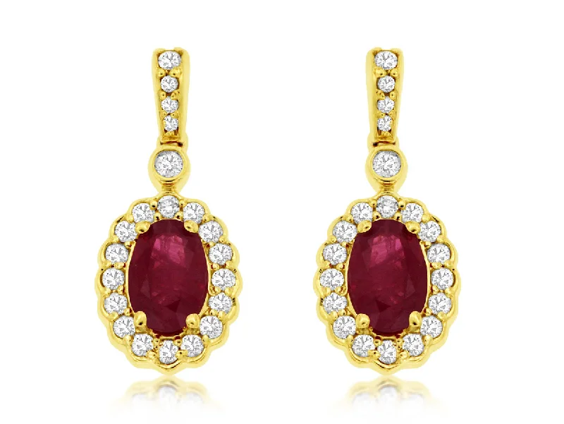 Flash Sale On Exquisite Jewelry – Don't Miss Out Oval Ruby and Diamond Halo Drop Earrings