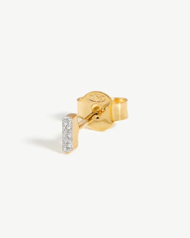 Unmissable Jewelry Clearance – Final Reductions Pave Initial Single Stud Earring - Initial I | 18ct Gold Vermeil/Cubic Zirconia