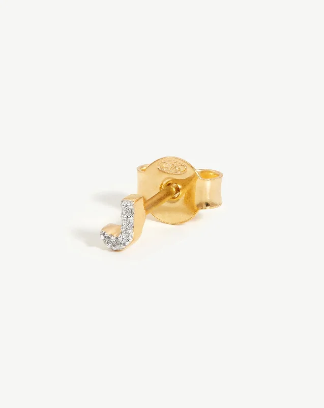 Upgrade Your Jewelry Collection For Less Pave Initial Single Stud Earring - Initial J | 18ct Gold Vermeil/Cubic Zirconia