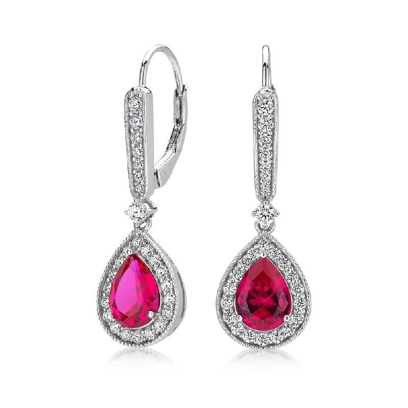 Buy More, Save More – Special Jewelry Discounts Pear and Round Brilliant drop earrings with ruby simulants and 0.62 carats* of diamond simulants in sterling silver