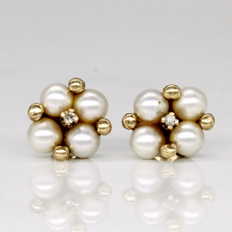 Shop Fine Jewelry With Amazing Deals Pearl & Diamond Cluster Earrings | 0.01ctw |