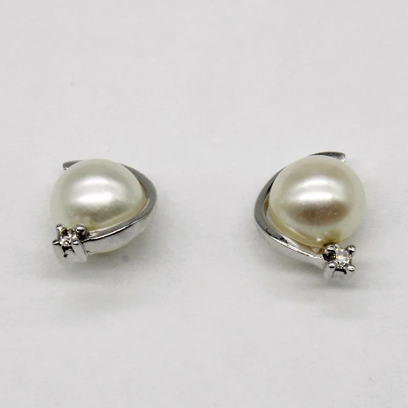 Exclusive Gemstone Jewelry At Special Prices Pearl & Diamond 10k Earrings | 0.02ctw |