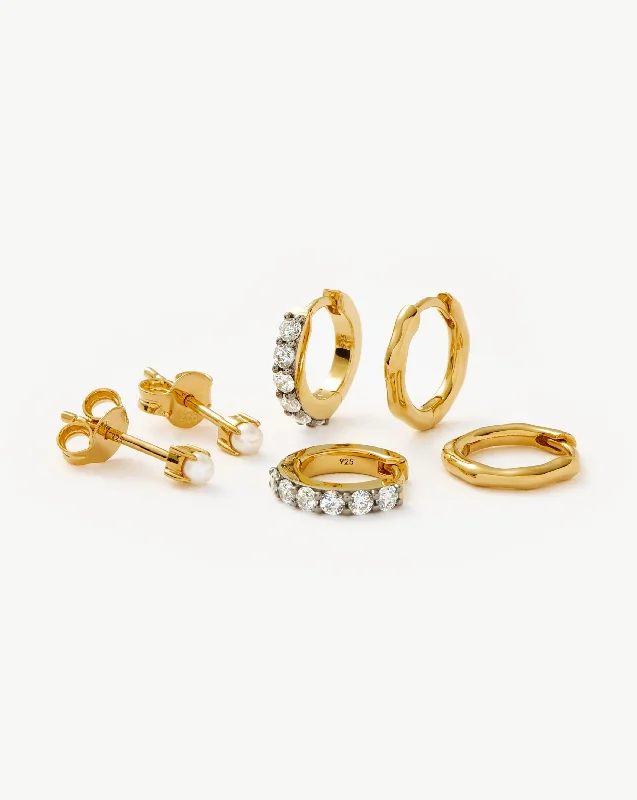 Waterproof Stainless Steel Jewelry For Lasting Beauty Pearl Mix & Match Charm Hoop Earring Set | 18ct Gold Vermeil/Pearl